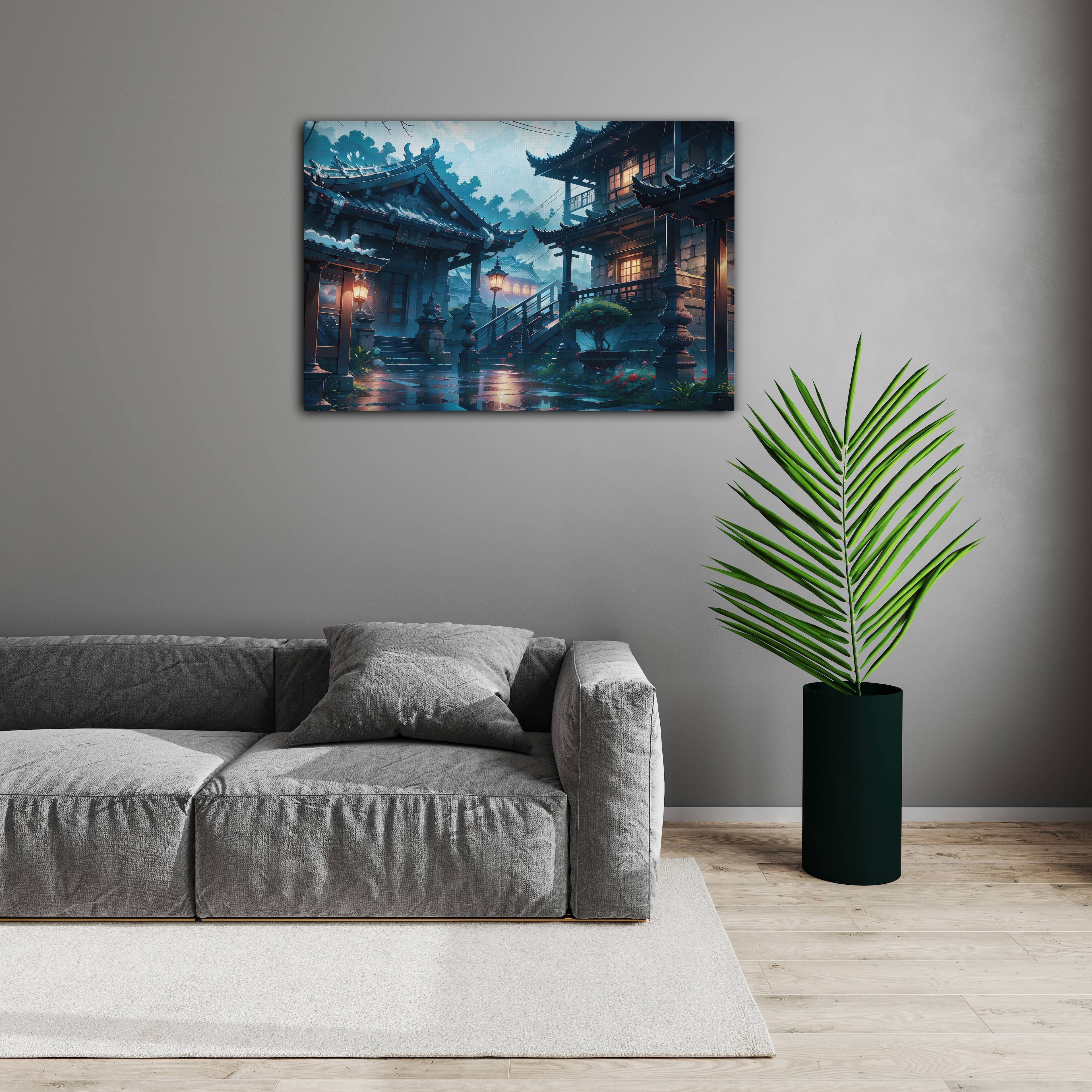 Japon Evi Dijital Sanat Kanvas Tablo